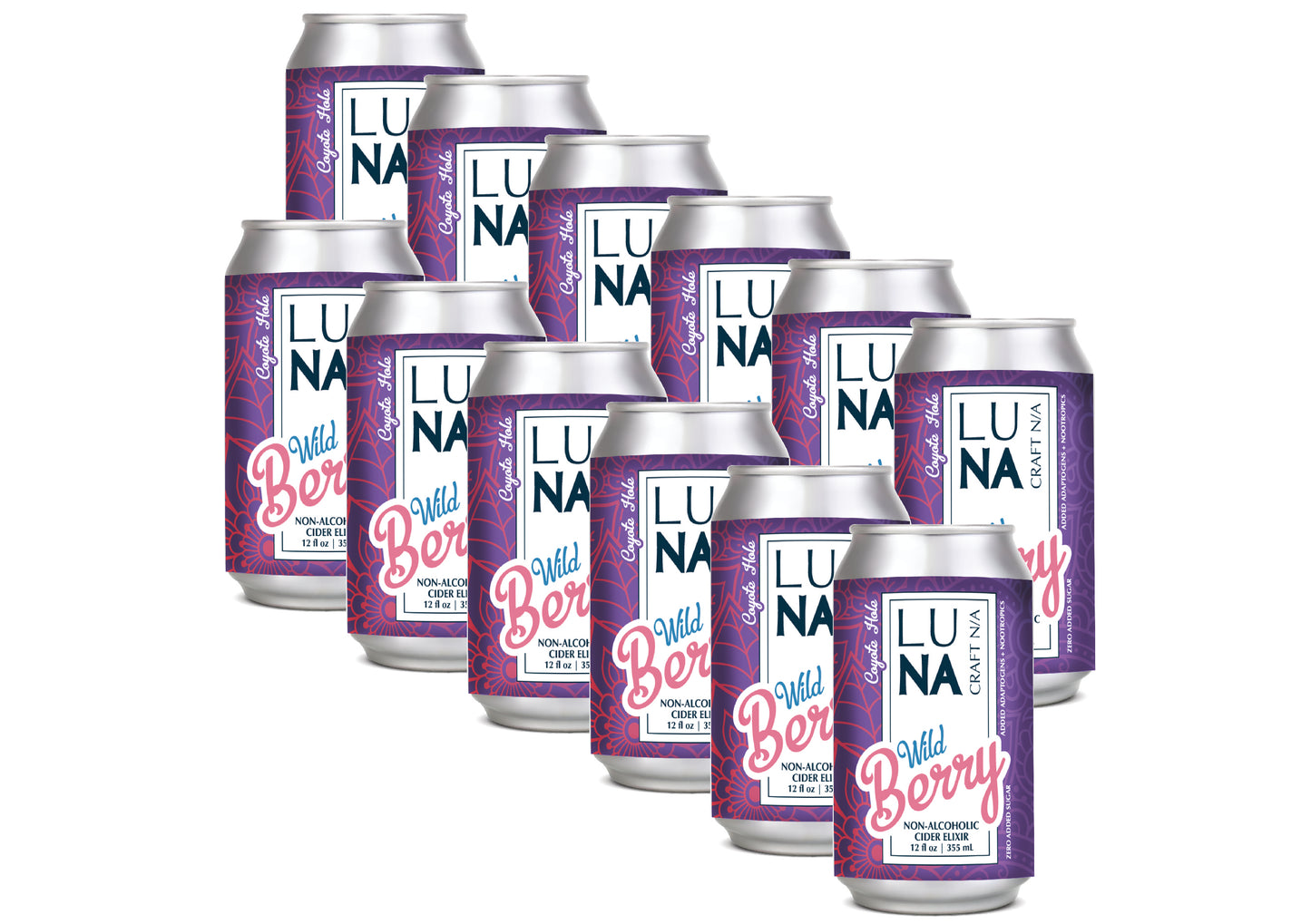 LUNA Wild Berry Nootropic + Adaptogen Non-Alcoholic Cider 12oz Can - 12 Pack