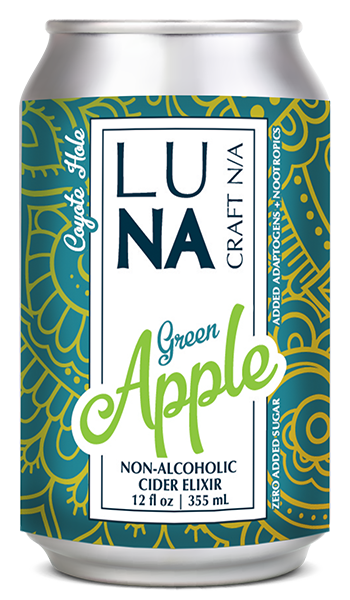LUNA Green Apple Nootropic + Adaptogen Non-Alcoholic Cider 12oz Can - 12 Pack