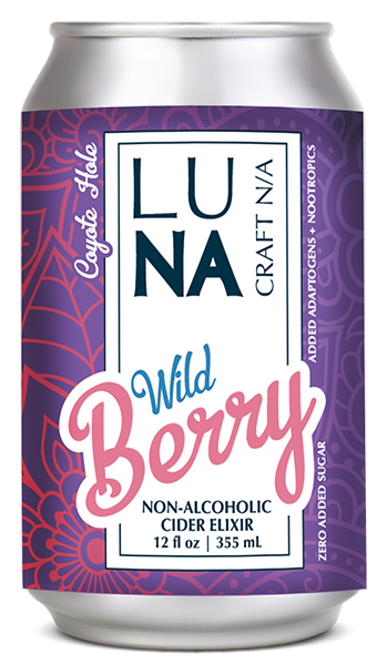 LUNA Wild Berry Nootropic + Adaptogen Non-Alcoholic Cider 12oz Can - 12 Pack