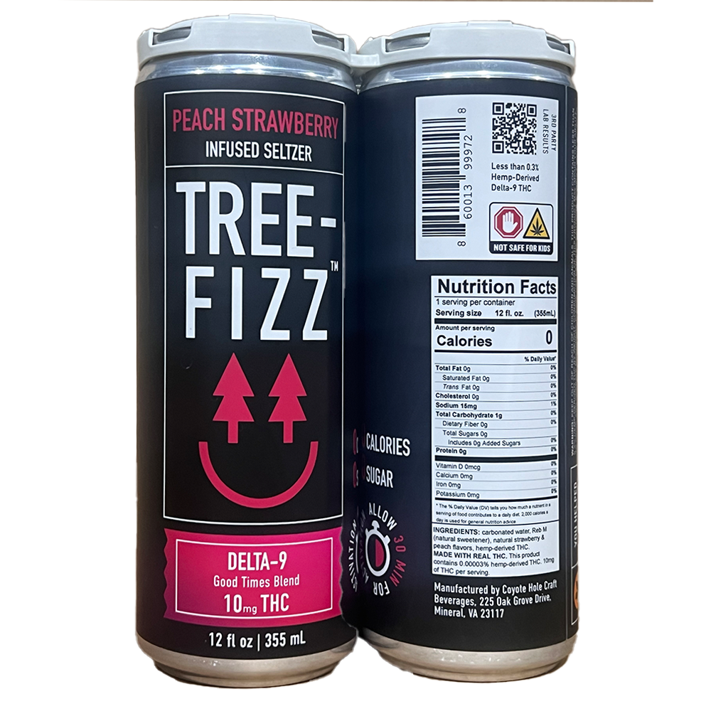 Tree-Fizz Peach Strawberry Infused 10mg Delta-9 THC Seltzer