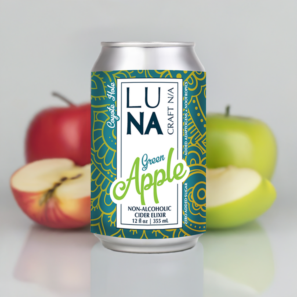 LUNA Green Apple Nootropic + Adaptogen Non-Alcoholic Cider 12oz Can - 12 Pack