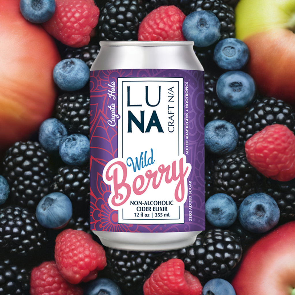 LUNA Wild Berry Nootropic + Adaptogen Non-Alcoholic Cider 12oz Can - 12 Pack
