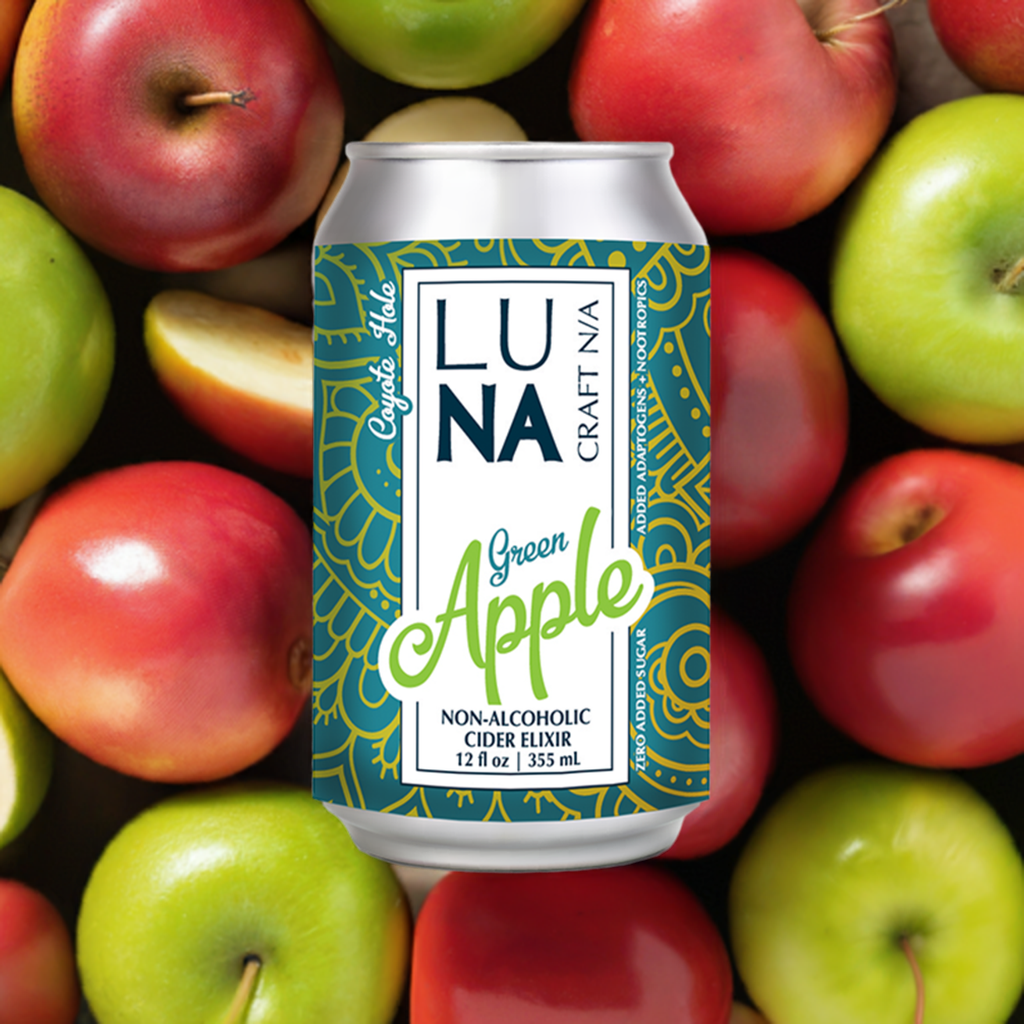 LUNA Green Apple Nootropic + Adaptogen Non-Alcoholic Cider 12oz Can - 12 Pack