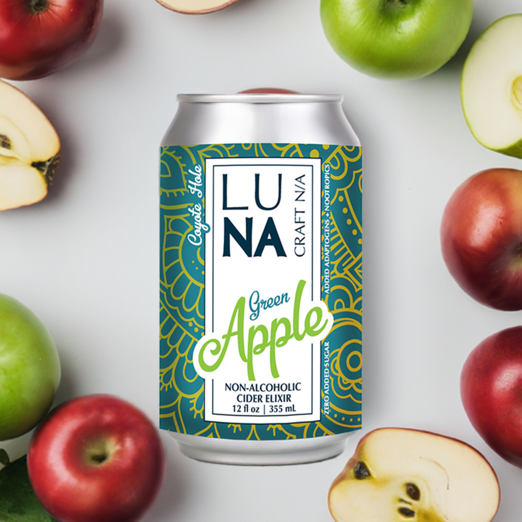 LUNA Green Apple Nootropic + Adaptogen Non-Alcoholic Cider 12oz Can - 12 Pack