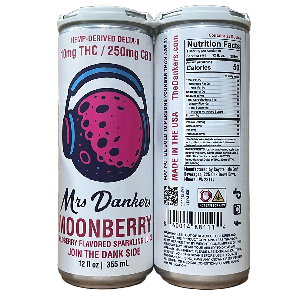 Dankers Moonberry Hemp-Derived Delta-9 THC + CBD Sparkling Juice 4 Pack UPC