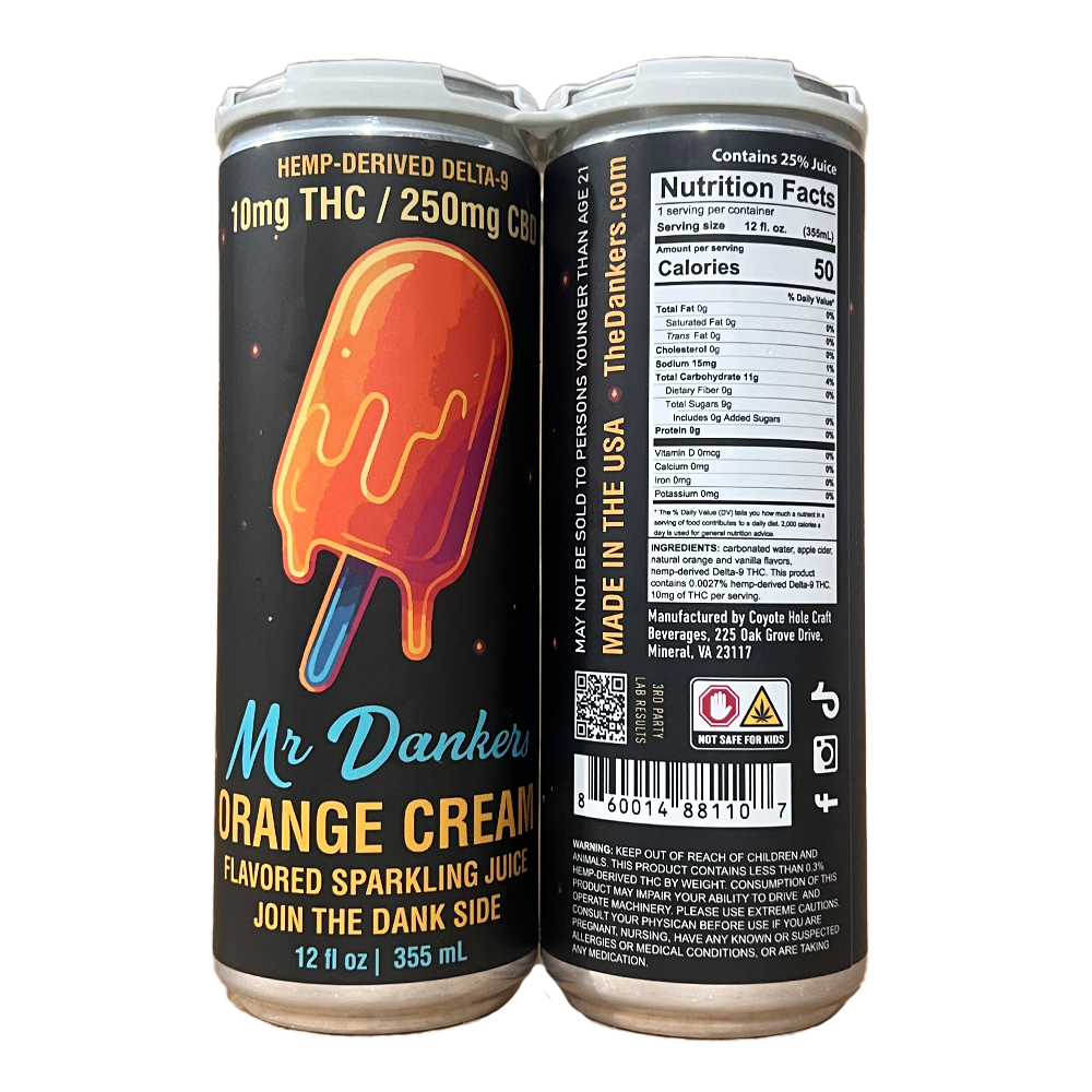 Dankers Orange Cream Hemp-Derived Delta-9 THC + CBD Sparkling Juice 4 Pack UPC
