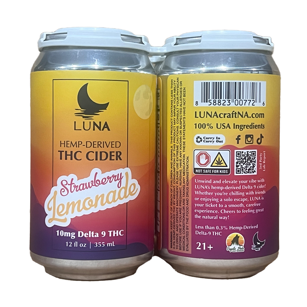 LUNA Strawberry Lemonade Hemp-Derived Delta-9 THC Cider 4 Pack UPC