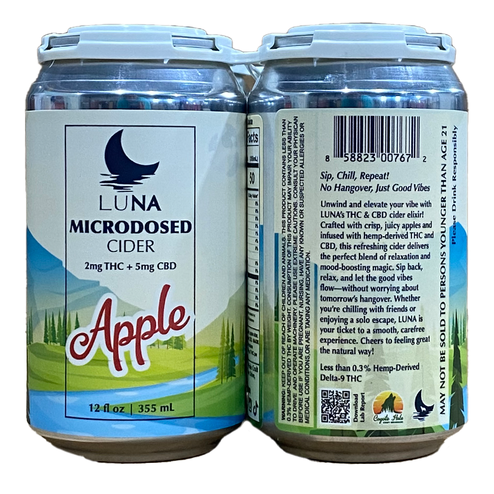 LUNA Apple Hemp-Derived Delta-9 THC + CBD Cider 4 Pack UPC