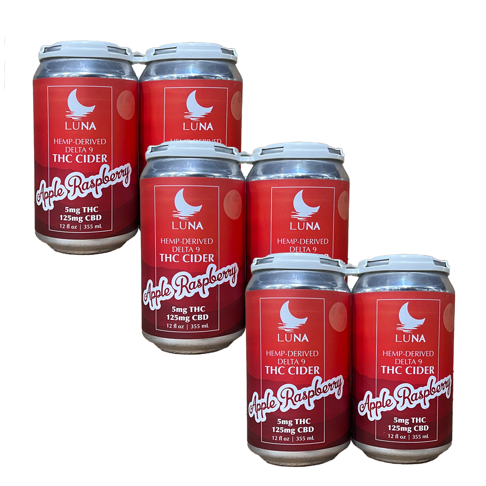 LUNA Apple Raspberry Hemp-Derived Delta-9 THC & CBD Cider 12 Pack