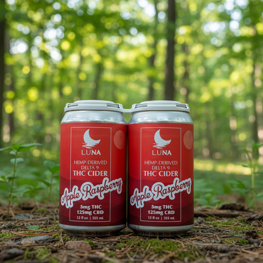 LUNA Apple Raspberry Hemp-Derived Delta-9 THC & CBD Cider 4 Pack Outdoors