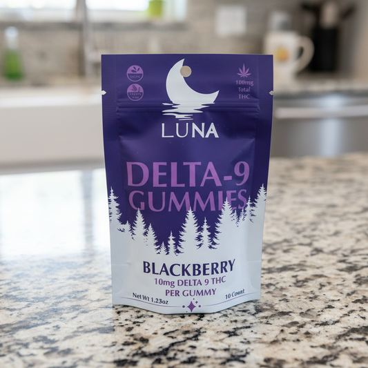LUNA Blackberry Delta-9 Hemp-Derived THC Gummy Bag Front