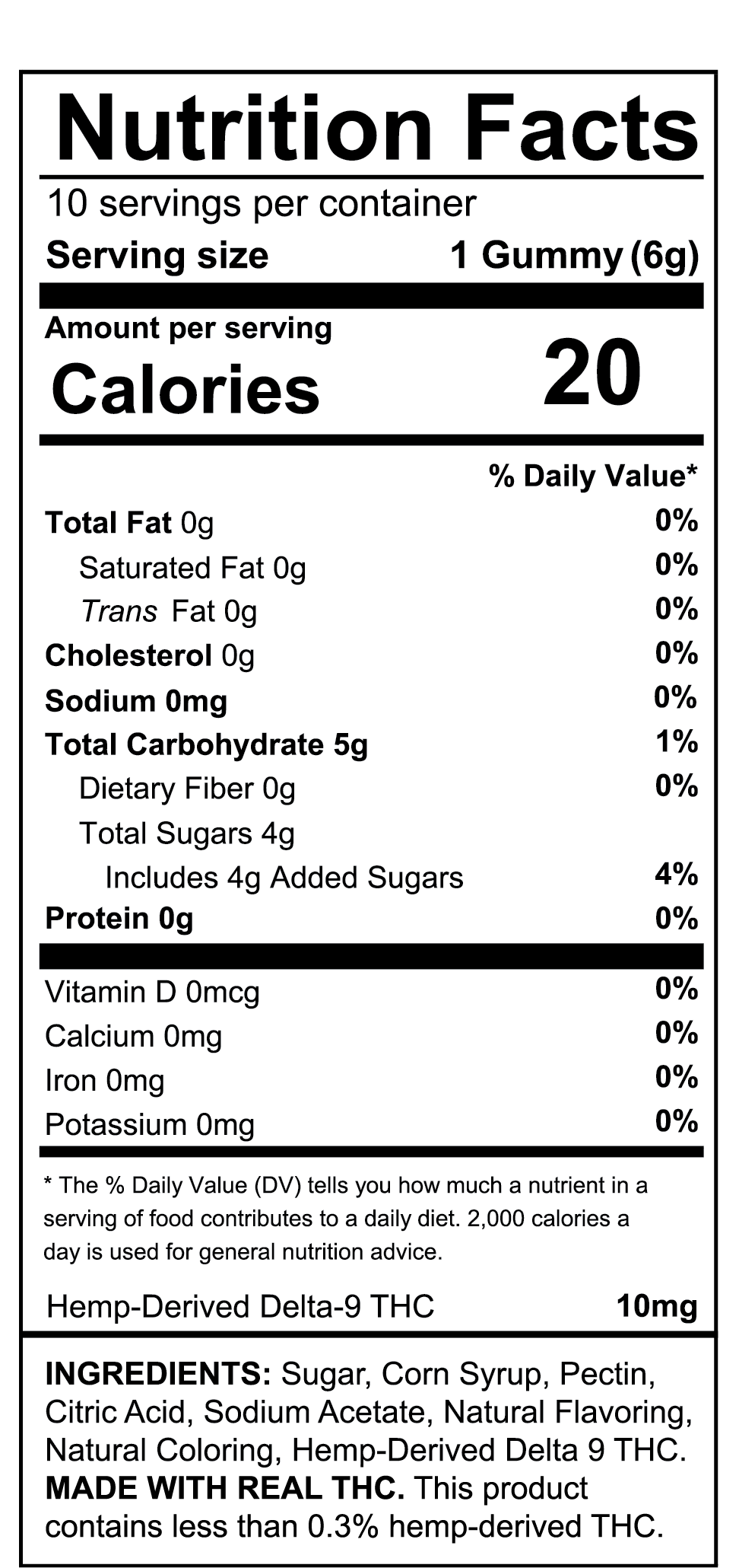 LUNA Blackberry Delta-9 Hemp-Derived THC Gummy Nutrition Panel