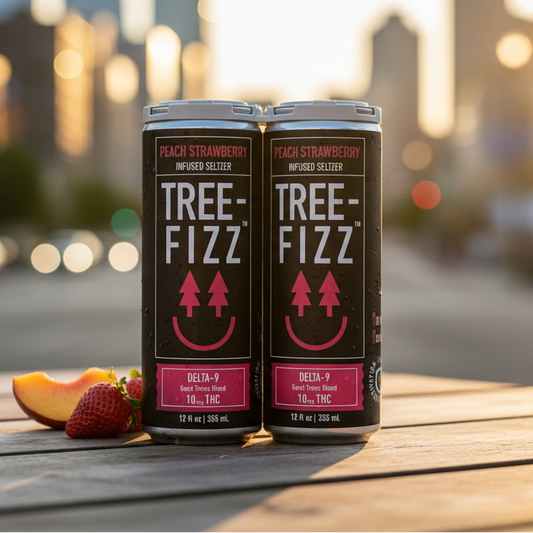 Tree-Fizz Peach Strawberry Infused 10mg Delta-9 THC Seltzer