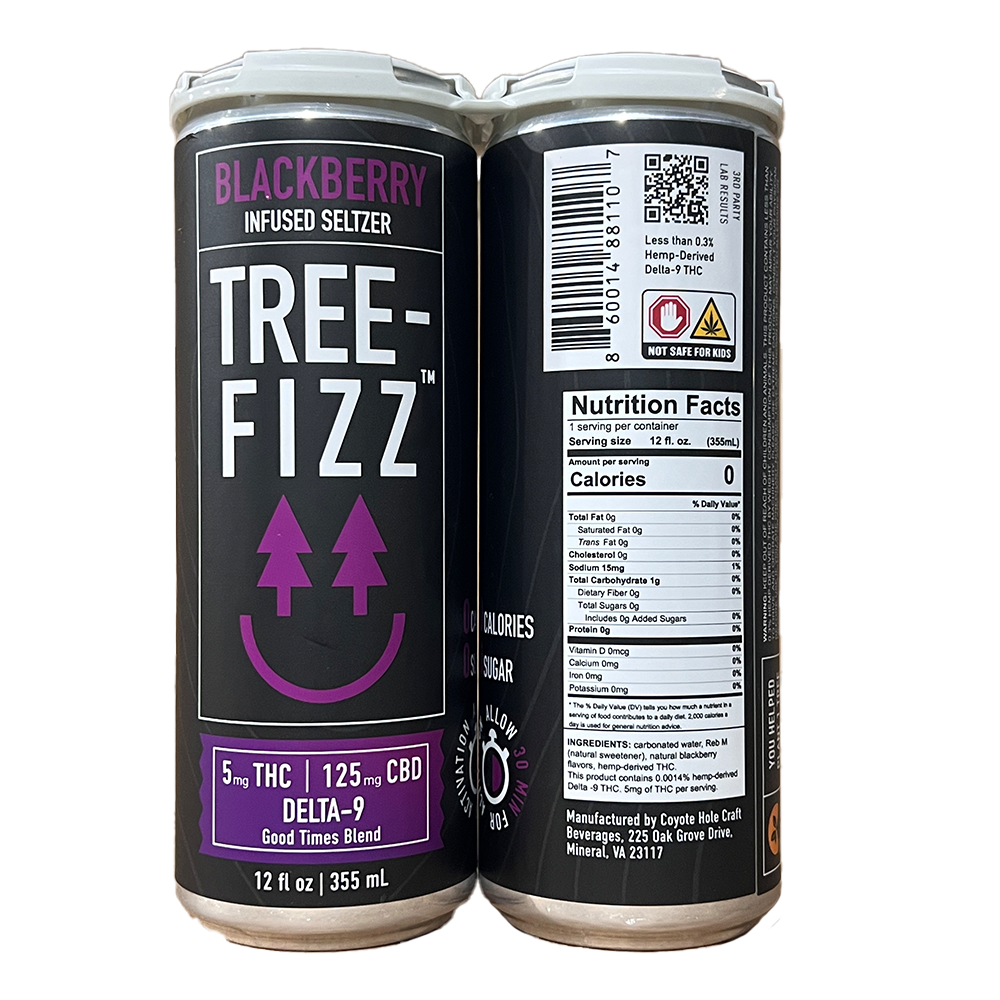 Tree-Fizz Blackberry Hemp-Derived Delta-9 Seltzer 4 Pack UPC