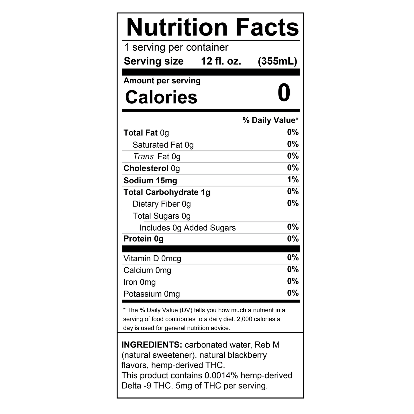 Tree-Fizz Blackberry Hemp-Derived Delta-9 Seltzer Nutrition Panel