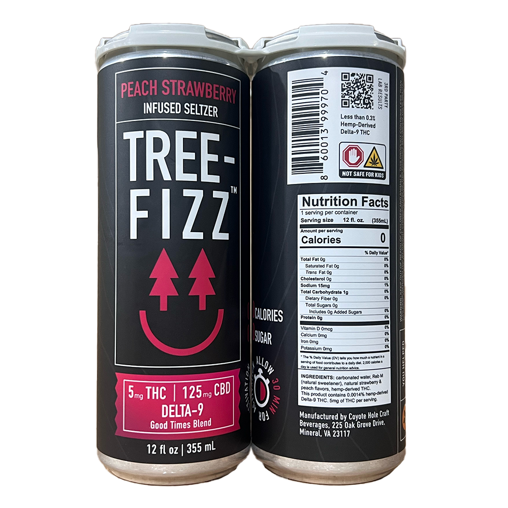 Tree-Fizz Peach Strawberry Hemp-Derived Delta-9 Seltzer 4 Pack UPC